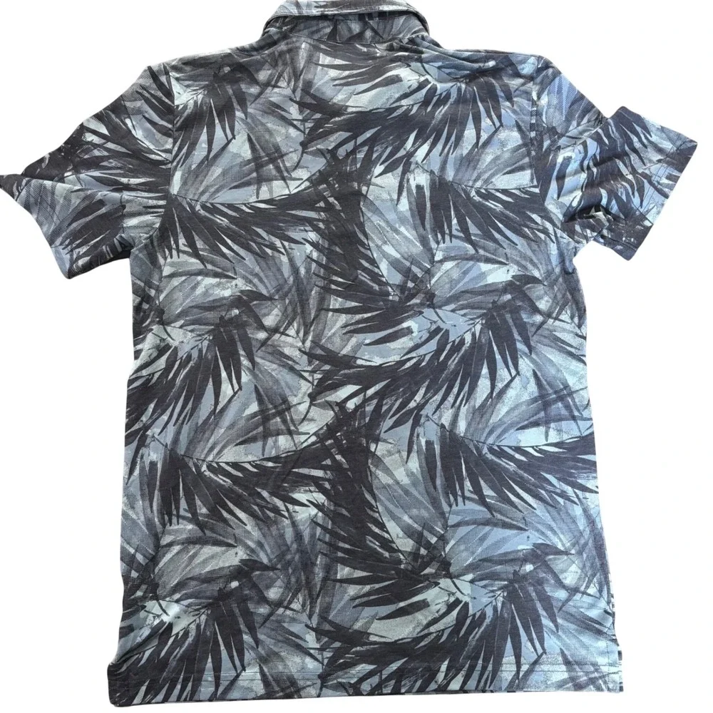 TravisMathew Mens Blue Tropical Palm Leaf Print Casual Golf Polo Shirt‎ Size M